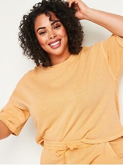 Oversized Garment-Dyed Cali-Fleece Plus-Size Elbow-Sleeve Sweatshirt