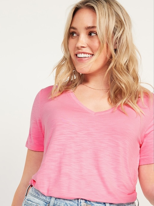 Old Navy Luxe V-Neck Slub-Knit T-Shirt for Women. 1