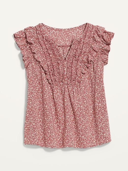 Image number 4 showing, Ruffled Floral-Print Short-Sleeve Blouse