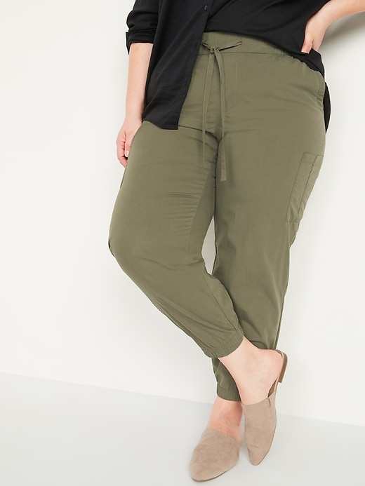 View large product image 1 of 2. High-Waisted Poplin Tapered Jogger Plus-Size Cargo Pants