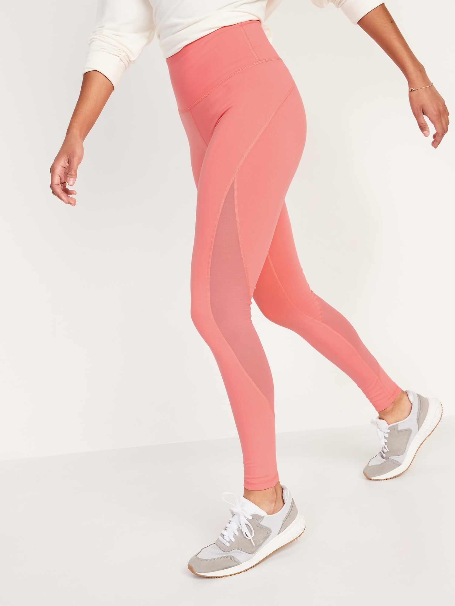 High Waisted Elevate Mesh Trim Compression Leggings For Women Old Navy