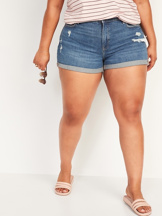 High-Waisted Secret-Smooth Pockets Straight Plus-Size Ripped Jean  Shorts -- 3-inch inseam