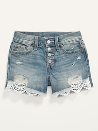 High Waisted Button Fly Lace Trim Jean Shorts for Girls Old Navy