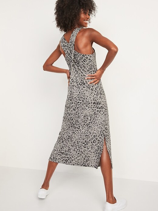 Image number 2 showing, Sleeveless Specially-Dyed Cross-Back Leopard-Print Midi Shift Dress for Women
