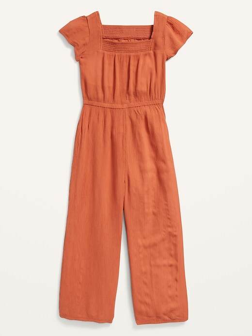 View large product image 1 of 2. Square-Neck Crinkle-Textured Short-Sleeve Jumpsuit for Girls