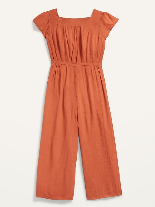 View large product image 2 of 2. Square-Neck Crinkle-Textured Short-Sleeve Jumpsuit for Girls