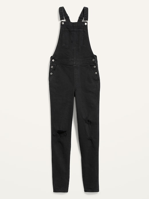 Image number 4 showing, OG Straight Black-Wash Ripped Jean Overalls for Women