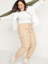 View large product image 3 of 3. Mid-Rise Rib-Knit Waist Soft-Woven Plus-Size Cargo Jogger Pants
