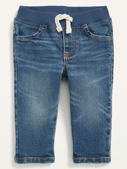 Unisex Rib-Knit-Waist Medium-Wash Pull-On Skinny Jeans for Baby 