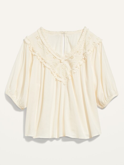 Image number 4 showing, Oversized Ruffled Cutwork Short-Sleeve Blouse for Women