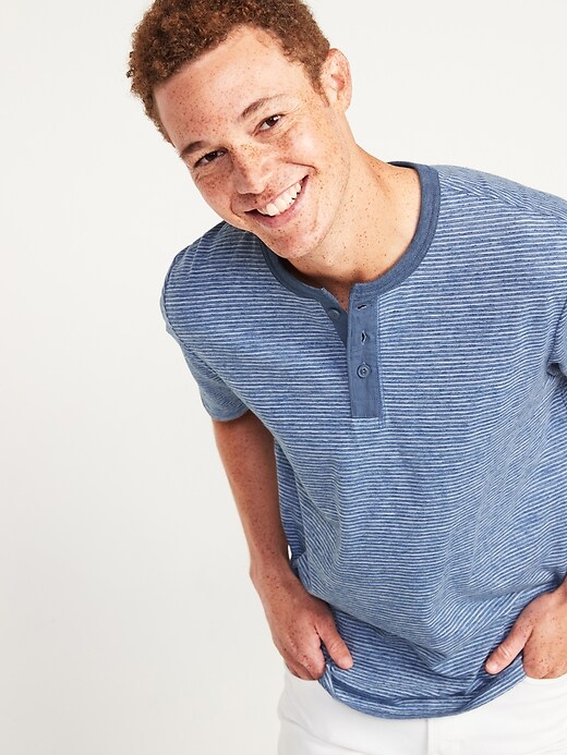 Image number 1 showing, Micro-Stripe Canvas-Placket Henley T-Shirt