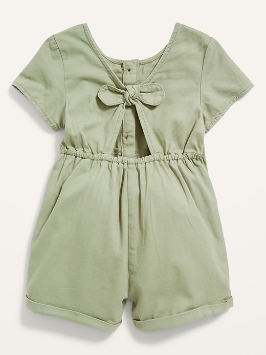 View large product image 2 of 2. Tie-Back Short-Sleeve Twill Utility Romper for Toddler Girls
