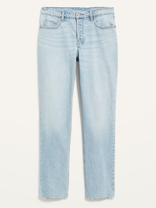 Image number 4 showing, High-Waisted Slouchy Straight Button-Fly Cut-Off Jeans for Women