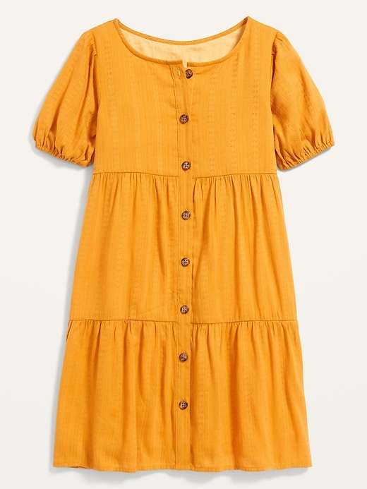 View large product image 1 of 2. Button-Front Tiered Textured-Dobby Swing Dress for Girls