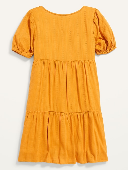 View large product image 2 of 2. Button-Front Tiered Textured-Dobby Swing Dress for Girls