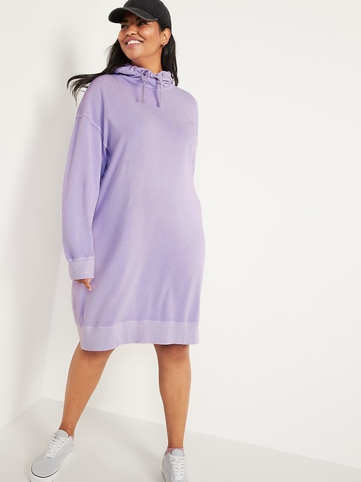 Hooded Long-Sleeve Sweatshirt Shift Dress for Women