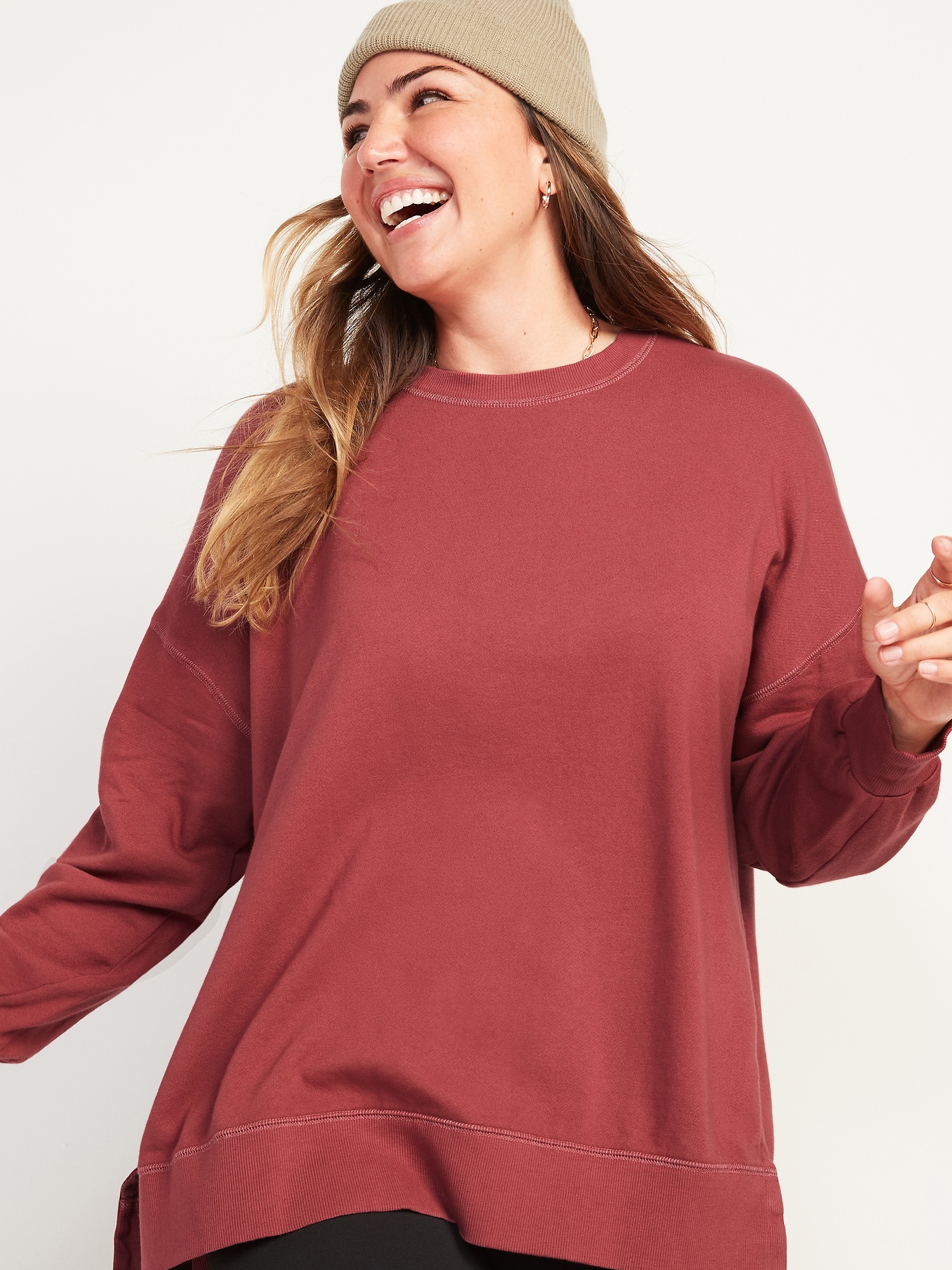 Oversized French Terry Tunic Sweatshirt for Women, Old Navy