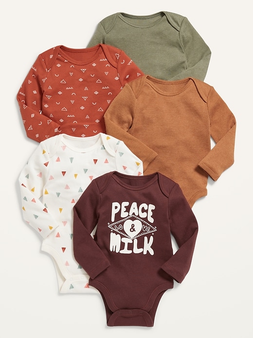 View large product image 1 of 1. Unisex 5-Pack Long-Sleeve Bodysuit for Baby