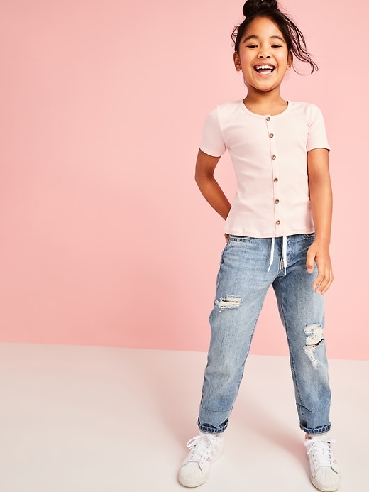 Image number 1 showing, High-Waisted O.G. Straight Built-In Tough Button-Fly Non-Stretch Jeans for Girls