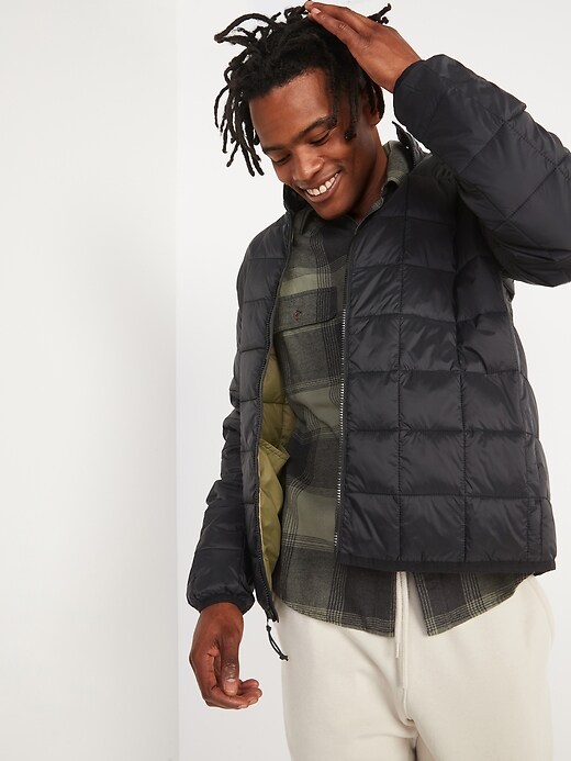 Image number 1 showing, Water-Resistant Grid-Quilted Zip Puffer Jacket