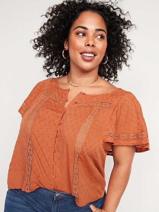 Image number 1 showing, Oversized Clip-Dot Crochet-Lace No-Peek Plus-Size Blouse