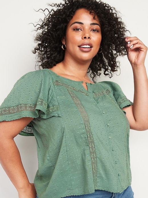 Oversized Clip-Dot Crochet-Lace No-Peek Plus-Size Blouse | Old Navy