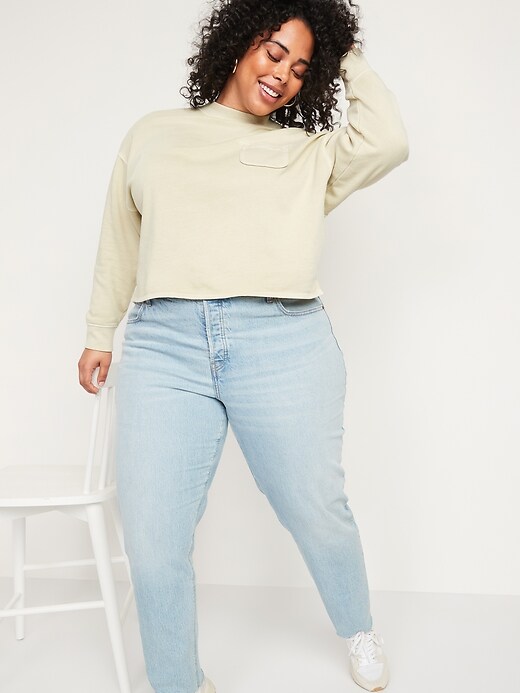 Image number 3 showing, High-Waisted Slouchy Straight Button-Fly Cut-Off Jeans for Women