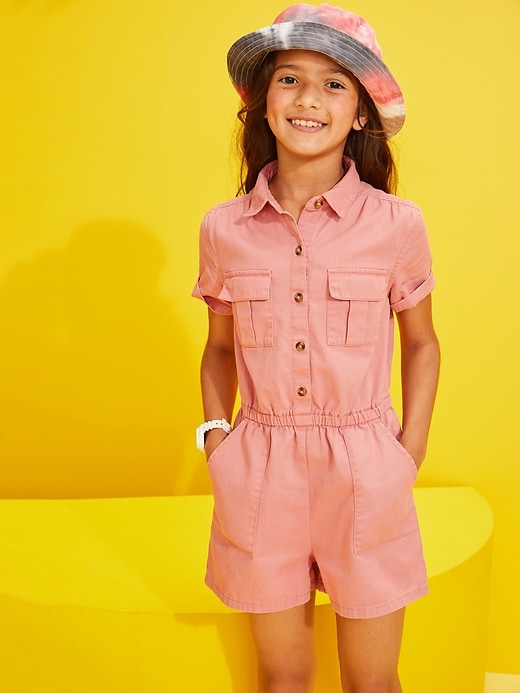 Twill Utility Pocket Short Sleeve Romper for Girls Old Navy
