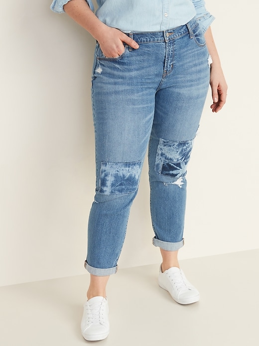 Image number 1 showing, Mid-Rise Boyfriend Straight Rip-and-Repair Jeans for Women