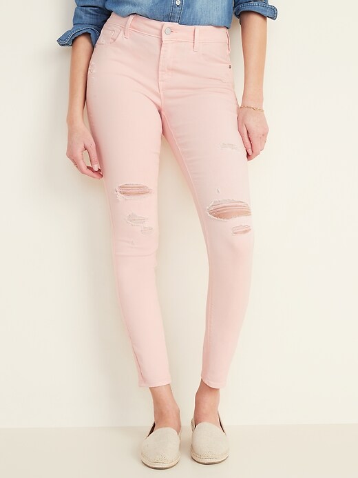 Image number 5 showing, Mid-Rise Distressed Rockstar Pop-Color Super Skinny Jeans for Women