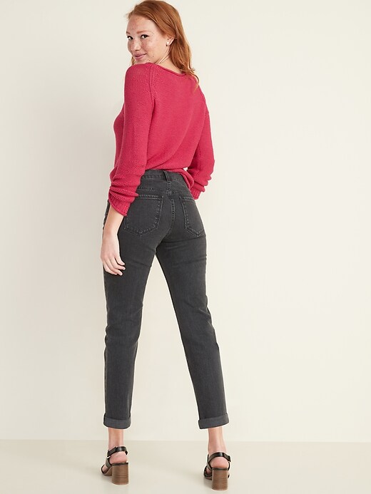 Image number 6 showing, Mid-Rise Boyfriend Straight Black Jeans for Women