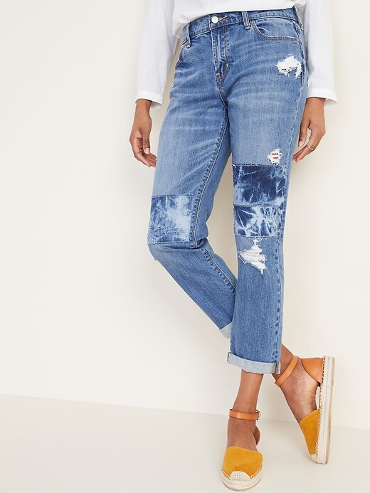 Image number 5 showing, Mid-Rise Boyfriend Straight Rip-and-Repair Jeans for Women