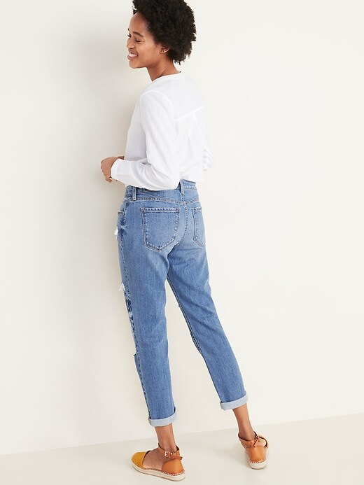Image number 6 showing, Mid-Rise Boyfriend Straight Rip-and-Repair Jeans for Women