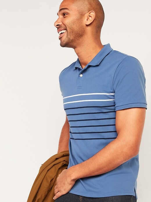 Image number 1 showing, Moisture-Wicking Striped Pique Pro Polo Shirt