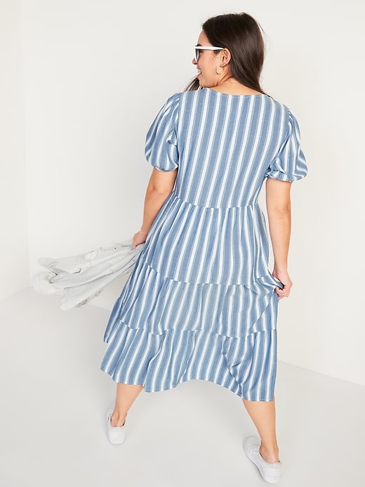 Image number 2 showing, Puff-Sleeve Tiered Striped Midi Swing Dress for Women