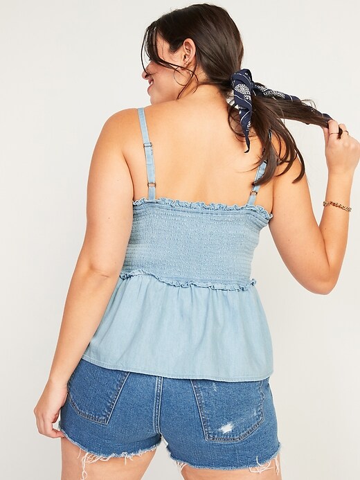 Image number 2 showing, Smocked Sleeveless Light-Wash Jean Top for Women