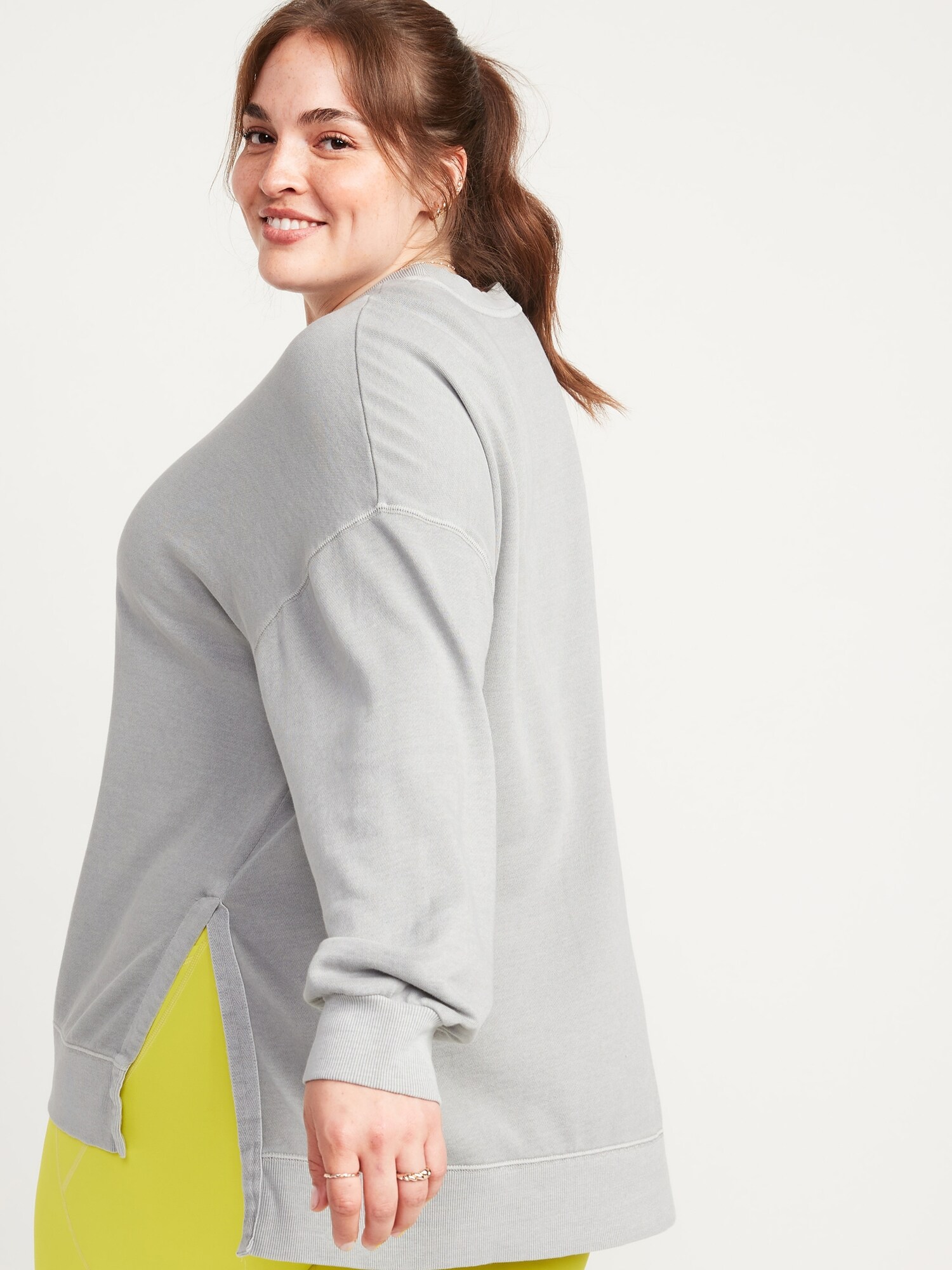 Vintage Long-Sleeve Garment-Dyed French-Terry Tunic Sweatshirt for