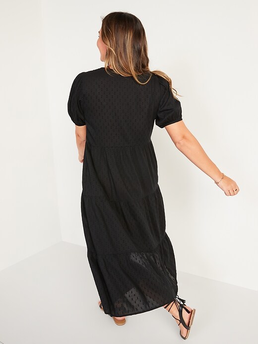 Image number 2 showing, Puff-Sleeve Clip-Dot Button-Front Midi Swing Dress for Women