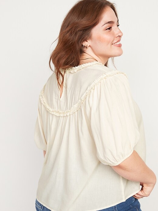 Image number 2 showing, Oversized Ruffled Cutwork Short-Sleeve Blouse for Women