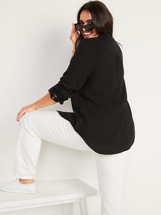 Image number 2 showing, Long-Sleeve Textured Classic Shirt for Women