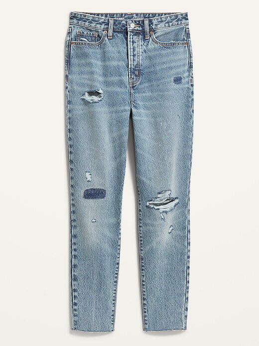 Image number 4 showing, Higher High-Waisted Button-Fly OG Straight Ripped Non-Stretch Jeans for Women