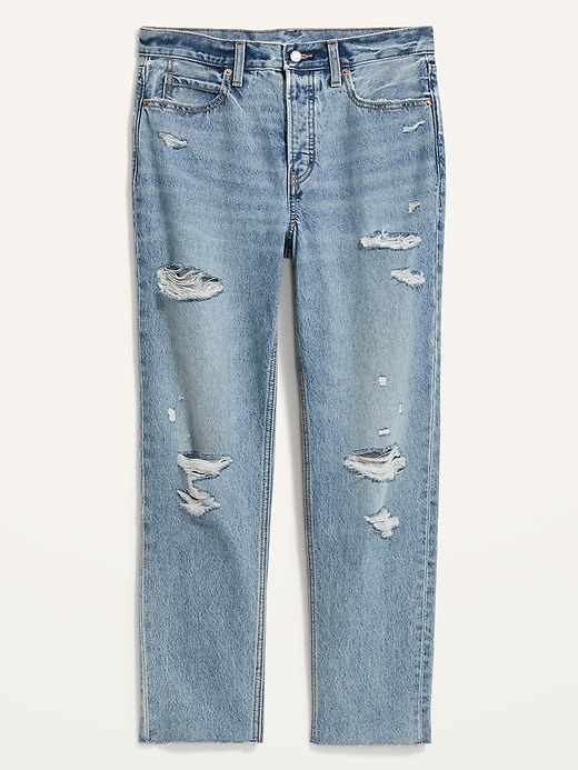 Image number 4 showing, Extra High-Waisted Button-Fly Sky-Hi Straight Ripped Non-Stretch Jeans
