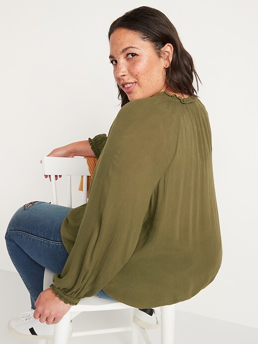 Image number 2 showing, Ruffled Crinkle-Textured Poet Blouse for Women