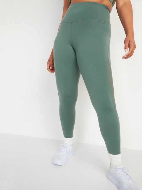 High-Waisted PowerPress Mesh-Trim 7/8 Leggings