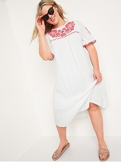 Embroidered Swing Plus-Size Midi Dress