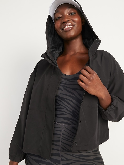 Image number 1 showing, Water-Resistant Hooded Cropped Utility Jacket for Women