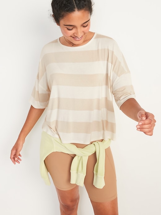 Image number 1 showing, Oversized Luxe Striped T-Shirt for Women
