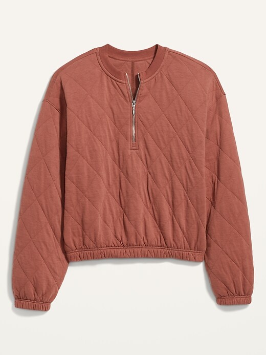 Image number 4 showing, Crew-Neck Half-Zip Quilted Sweatshirt for Women