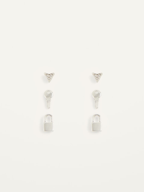 Real Silver-Plated Stud Earrings Variety 3-Pack For Women