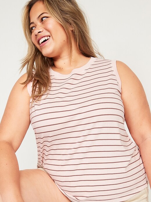 View large product image 1 of 1. Vintage Sleeveless Striped Plus-Size Easy Tee